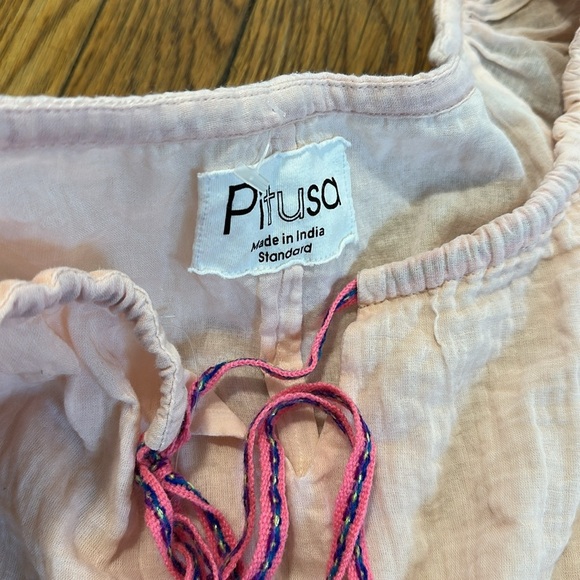 Pitusa Pea Drop-Waist Long-Sleeve primrose pink tassel coverup OS short dress - Picture 4 of 6